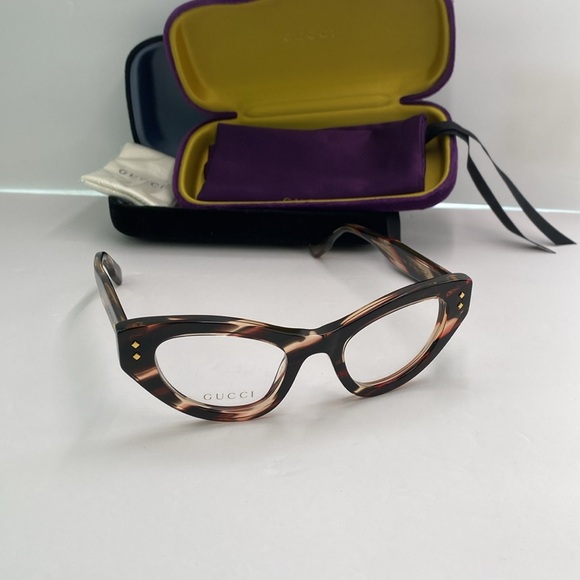 New Authentic GUCCI GG1083O 002 SHINY FLAMED BLACK AND PINK Eyeglasses - Picture 1 of 11